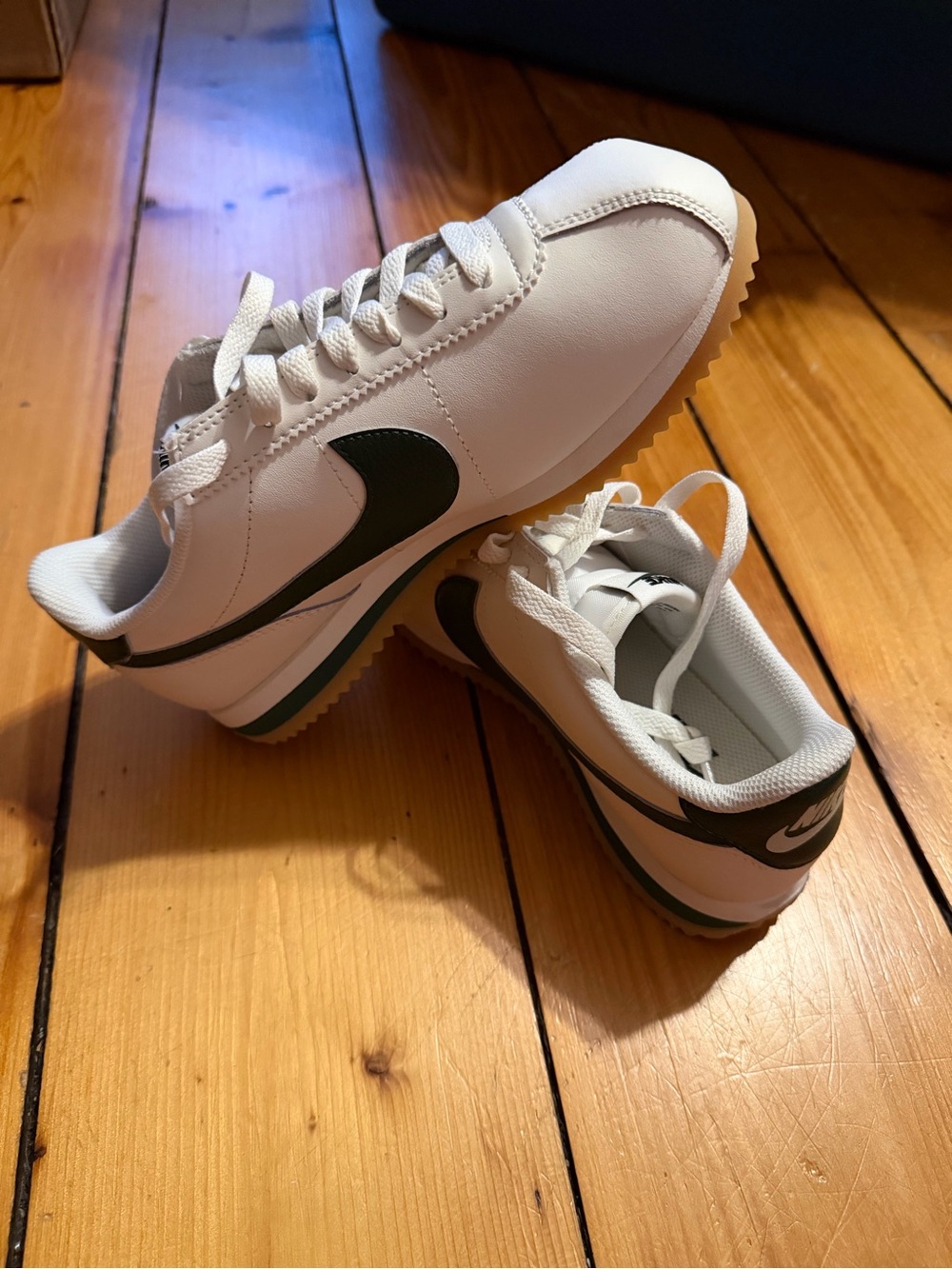 Nike White and Dark Green Cortez Trainer